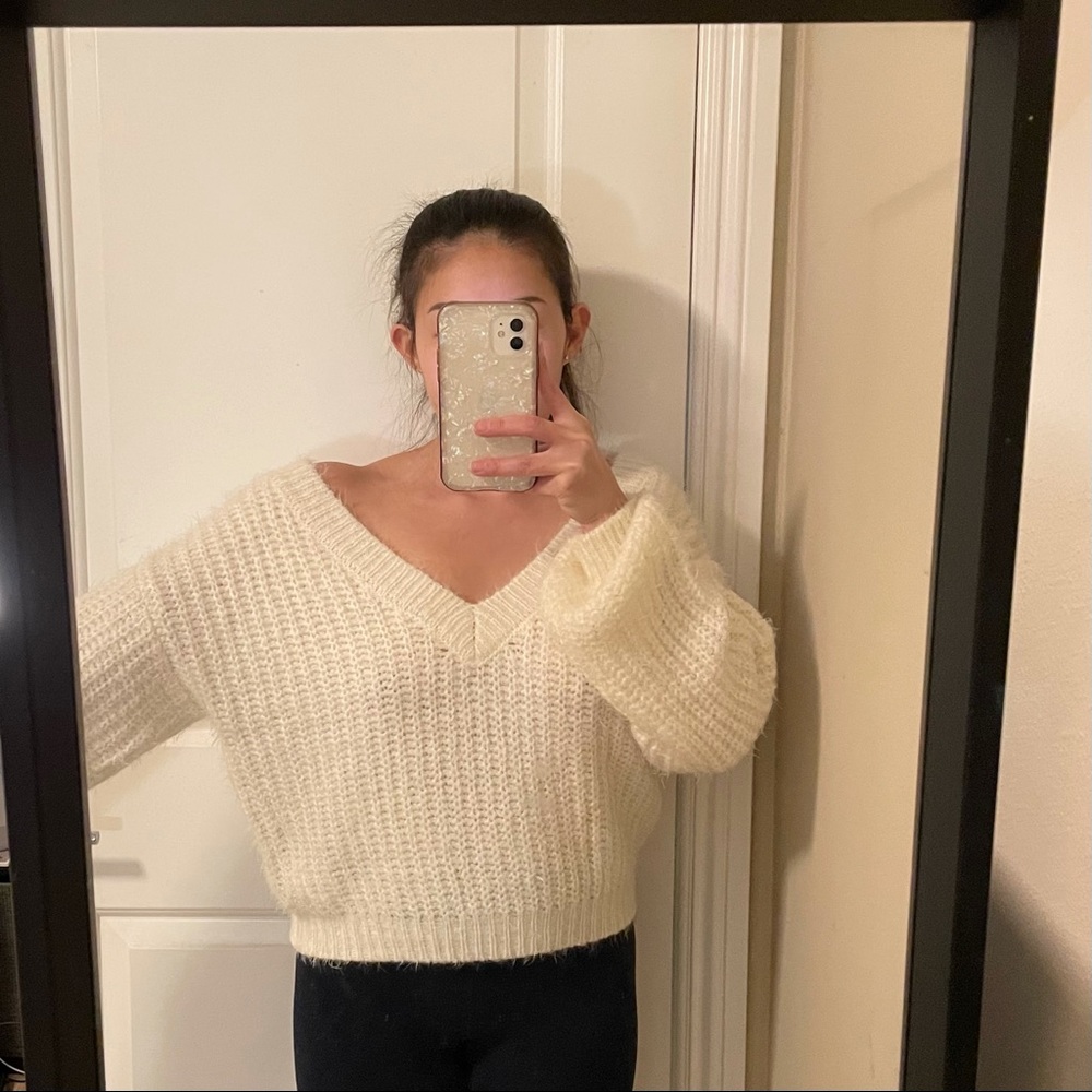 Forever 21 fuzzy cream sweater in size small